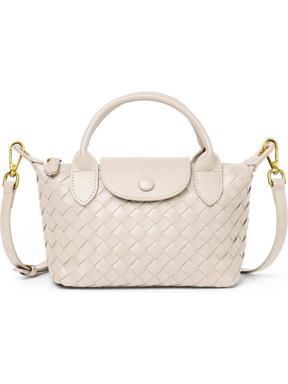 Hand Woven Mini Crossbody Bag | Dumpling Style Top Handle Purse | Vegan Leather